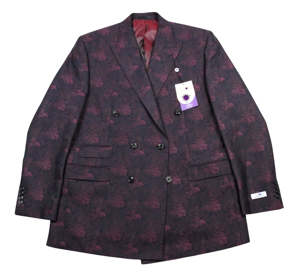 Tayion Blazer 42 L Mens Classic Fit Wine Black Floral Peak Double Breasted